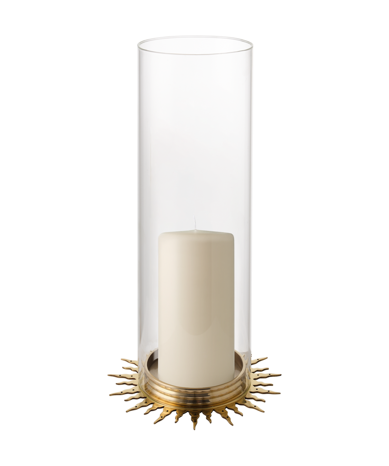 Sunburst Pillar Candle Holder, Brass