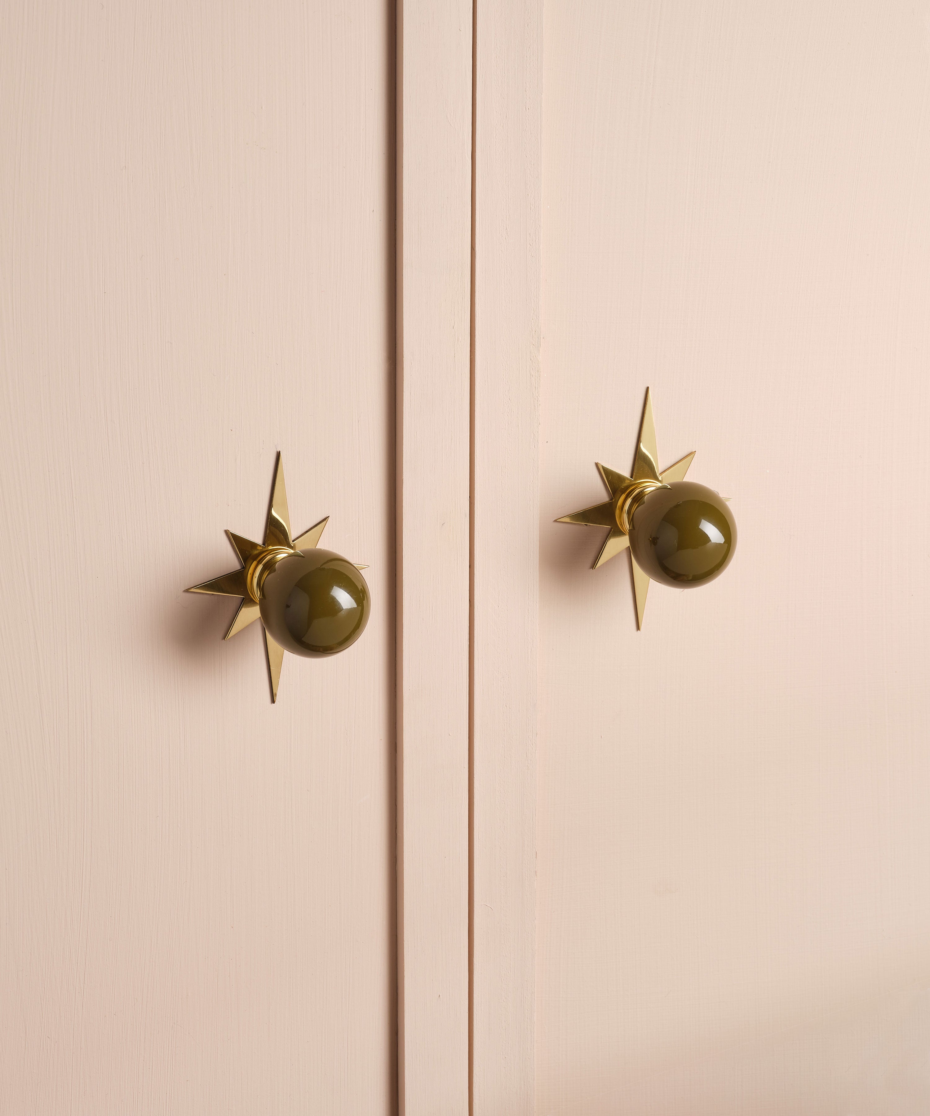 Coloured Knob, Khaki, Brass