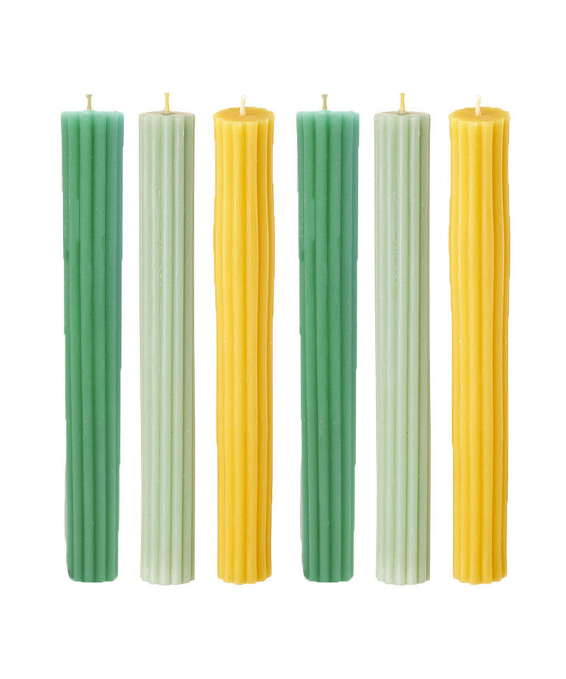 Ribbed Beeswax Candles Pack, Greens