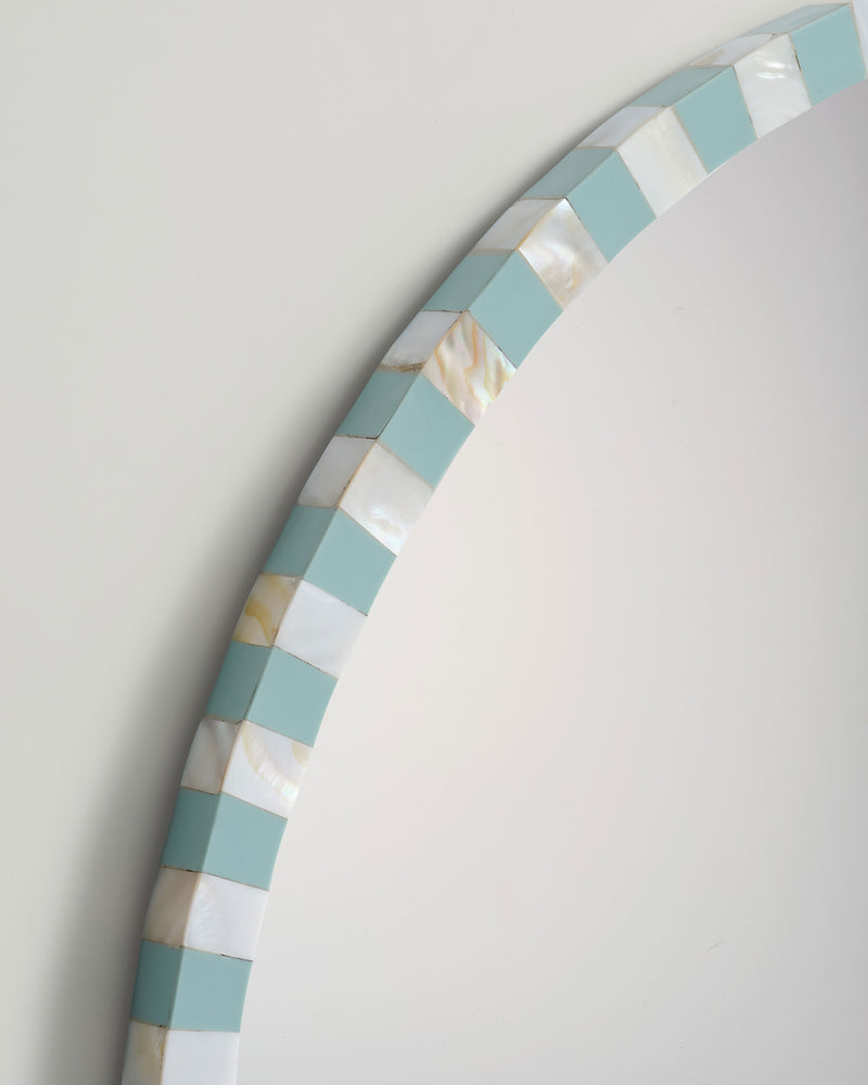 Oval Pearl Mirror, Pale Blue