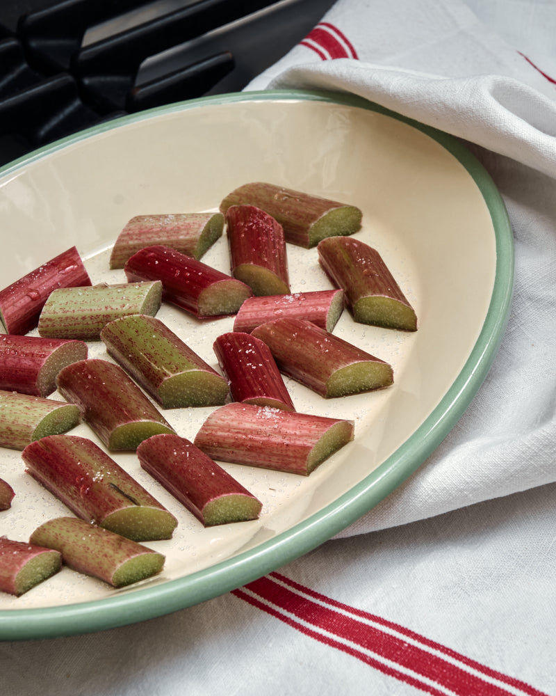 LARGE ENAMEL OVAL DISH, PEPPERMINT