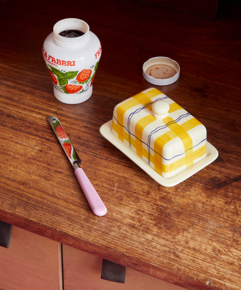 BUTTER DISH, YELLOW TARTAN