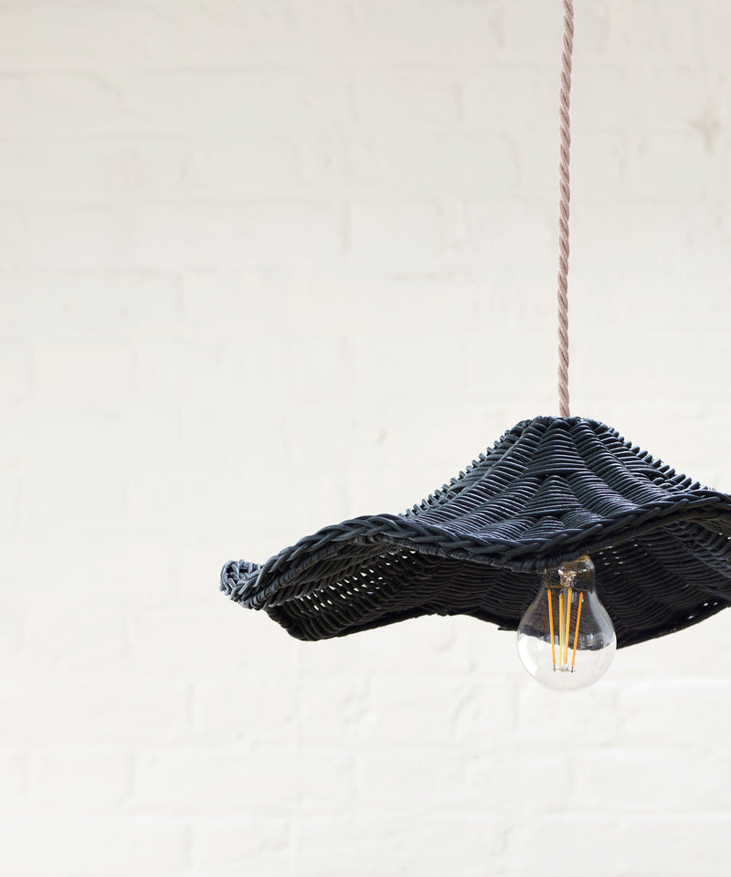 Rattan Wave Pendant Shade, Dark Green