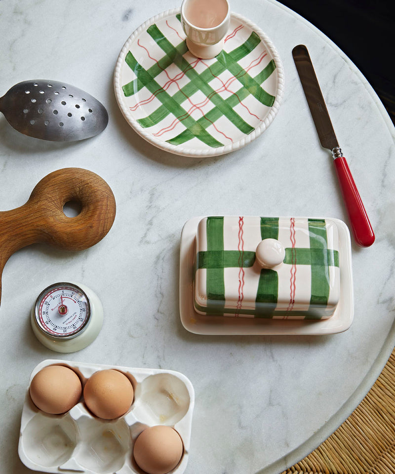 BUTTER DISH, GREEN TARTAN